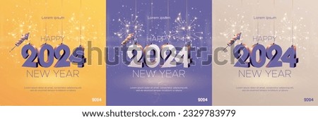 Happy new year 2024 square template with 3D hanging number. Greeting concept for 2024 new year celebration Royalty-Free Stock Photo #2329783979