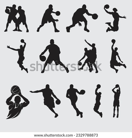 Players Basketball Vector Images Sports Clip Art Black Silhouette Bundle
