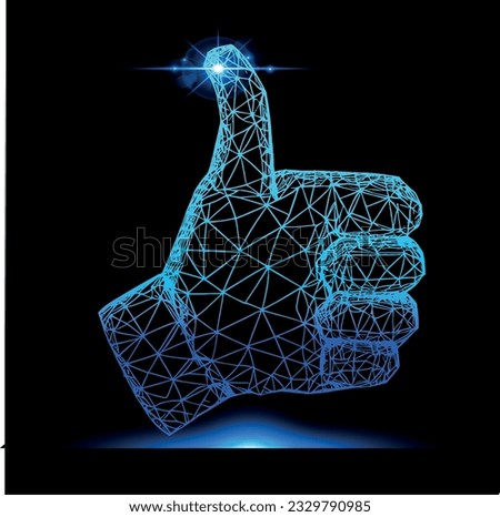 Hand with thumb up. Polygonal vector illustration on dark background