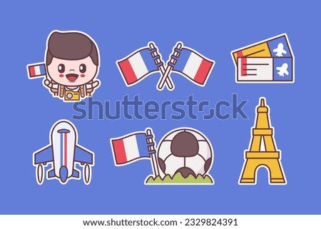 french tourism element vector collection with different objects