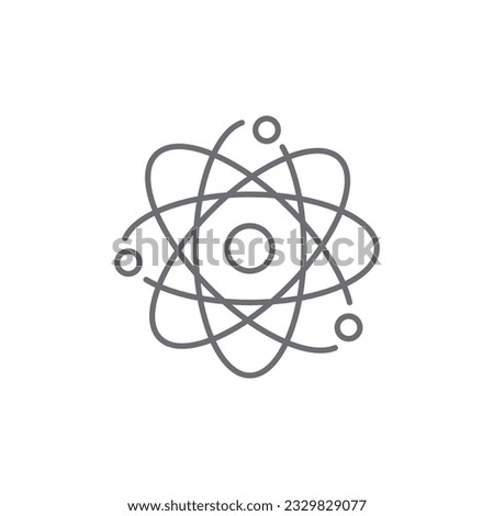 Atom related vector line icon. Vector outline illustration Isolated on white background. Nuclear energy source. Atom core with electrons orbits. Science, physics and chemistry symbol. Editable stroke