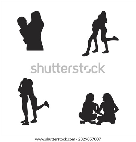 Silhouette of best friend pose vector collection