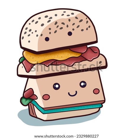 Sandwiches,Adobe Illustrator, junk food,lunch,cute food,clip-art,Illustration,fast food,snack,breafast,funny food,character,food with face,korean food,eat,symbo,vector,planner,Food,element,bread,art,e