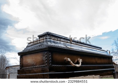 Wooden tomb, cross decoration, ornament, massive handles for burial