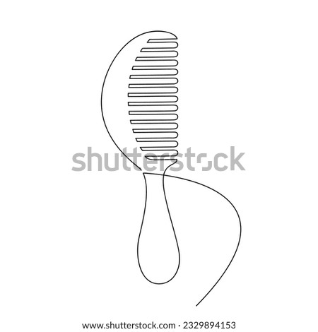Hair comb one line continuous drawing vector illustration. Hand drawn linear silhouette icon. Graphic design, print, banner, card, poster, brochure, hairdresser, beauty, salon, logo.