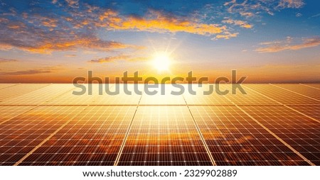 Solar panels reflect sparkling light From the sun ,Clean energy and environment. 3D rendering Royalty-Free Stock Photo #2329902889