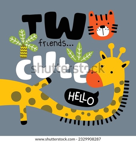 a little giraffe and tiger funny animal cartoon