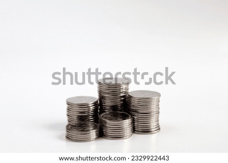 Coins stack isolated on white background. Indonesia coins currency Royalty-Free Stock Photo #2329922443