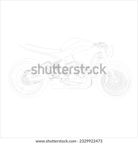 Retro Cafe racer classic motorcycle wire frame blueprint vector illustration 