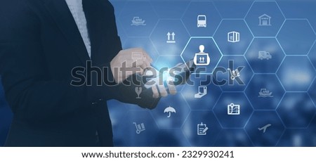 Logistic management concept. The complex process of planning, organizing and controlling resources to meet the needs of customers. The efficient flow and storage of goods, services.	
 Royalty-Free Stock Photo #2329930241