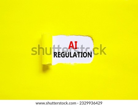 AI regulation symbol. Concept words AI artificial intelligence regulation on beautiful white paper. Beautiful yellow background. Business AI artificial intelligence regulation concept. Copy space