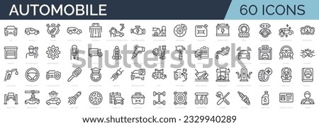 Set of 60 outline icons related to car, auto, automobile. Linear icon collection. Editable stroke. Vector illustration Royalty-Free Stock Photo #2329940289