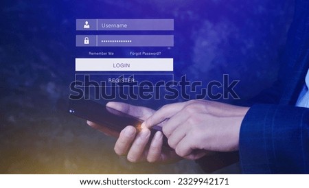 cyber security and Security password login online concept Hands typing and entering username and password of social media, login with smartphone to online bank account, data protection hacker