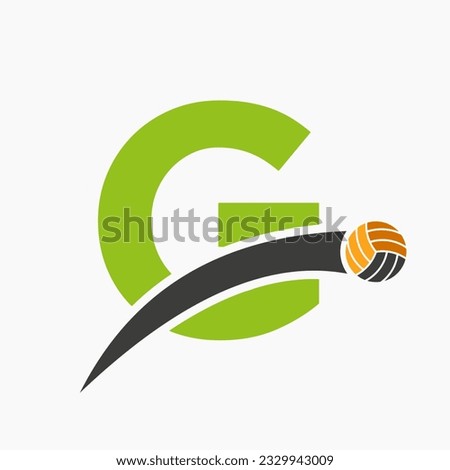 Volleyball Logo On Letter G With Moving Volleyball Ball Icon. Volley Ball Symbol