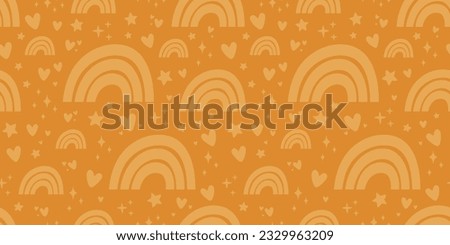 Brown seamless banner with rainbow and hearts