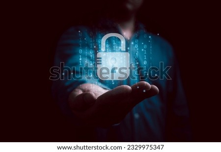 Businessman giving virtual master key with binary number code for identity and access password ,technology security system and prevent hacker concept.