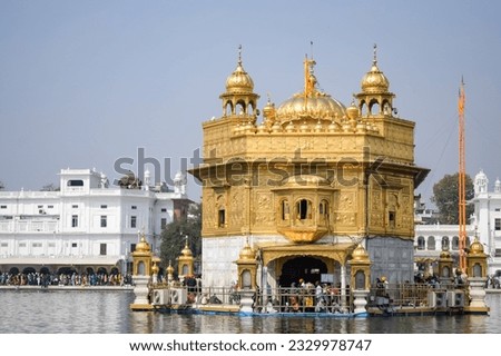 Beautiful view of Golden Temple (Harmandir Sahib) in Amritsar, Punjab, India, Famous indian sikh landmark, Golden Temple, the main sanctuary of Sikhs in Amritsar, India Royalty-Free Stock Photo #2329978747