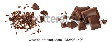 grated chocolate isolated on white background. Top view Royalty-Free Stock Photo #2329984699