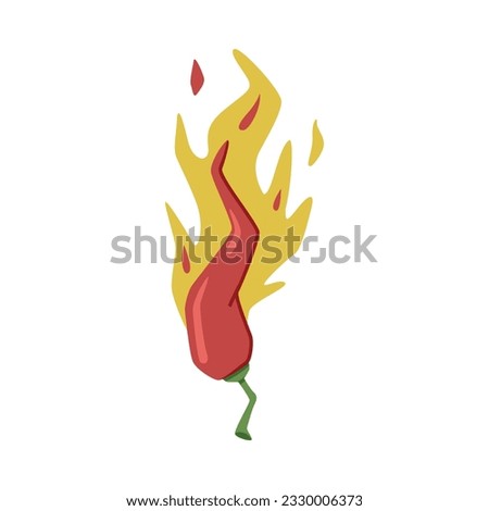 Hot Red Chili Pepper in Fire with Bright Flame Vector Illustration