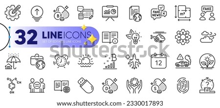 Outline set of Execute, Floor plan and Annual calendar line icons for web with Incubator, Chemical formula, Presentation thin icon. Sulfur mineral, Sunset, Bitcoin graph pictogram icon. Vector