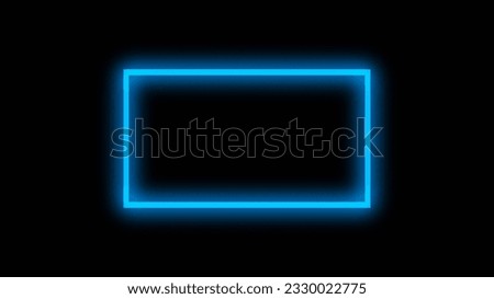 Blur neon frame. Glowing background. Fluorescent illumination. Defocused blue color LED light rectangle on dark black abstract geometric empty space. Royalty-Free Stock Photo #2330022775