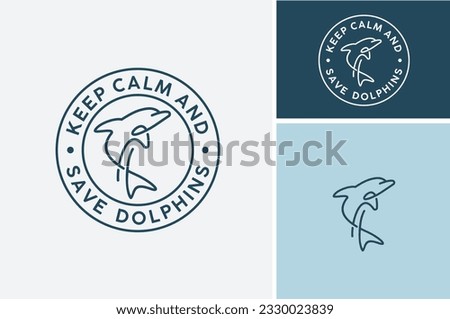 Line Art Orca Bottlenose Dolphin for Save Ocean Sea Life Creatures Stamp Sticker Label Logo Design Royalty-Free Stock Photo #2330023839