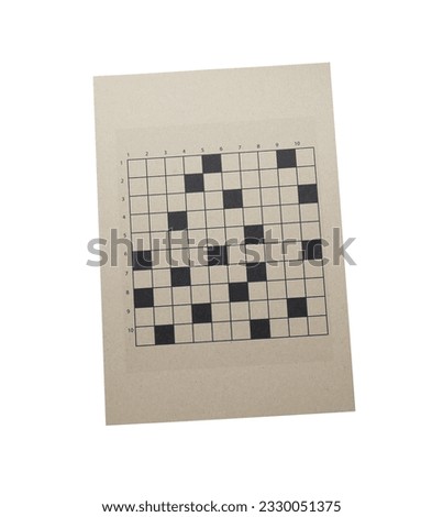 Blank crossword isolated on white, top view. Intellectual entertainment Royalty-Free Stock Photo #2330051375