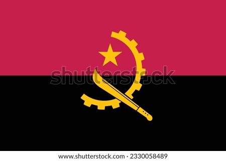 The flag of Angola. Flag icon. Standard color. Standard size. A rectangular flag. Computer illustration. Digital illustration. Vector illustration.