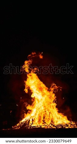 bonfire on the beach at night with high flames