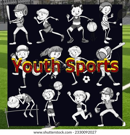 Black and white cartoon posters of various sports with the theme of Youth Sports 