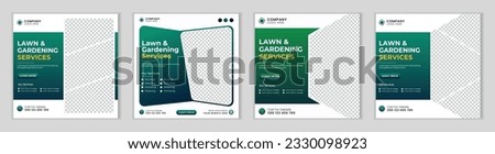 Lawn mower gardening service social media post design template.  Agriculture farming business service post.
Lawn and gardening service social media post banner template bundle.
