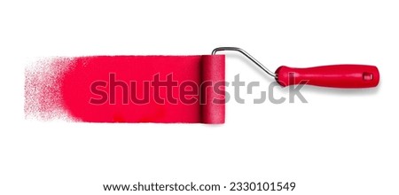 Roller brush with long red paint track stroke isolated on white background Royalty-Free Stock Photo #2330101549