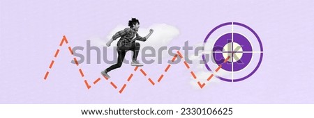 3d photo artwork graphics collage painting of excited guy running target isolated violet color background
