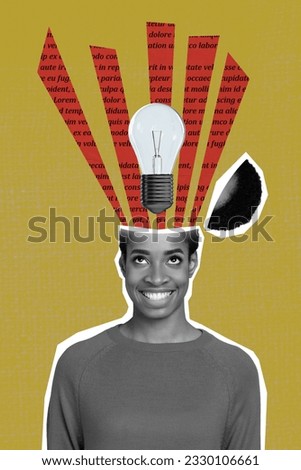 Vertical collage image of minded black white colors person big light bulb book text page inside opened head isolated on khaki background