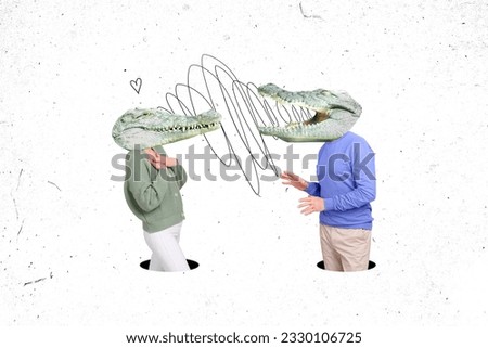 Picture 3d artwork image sketch collage of fantasy cartoon creature romantic story date meeting isolated on white color background Royalty-Free Stock Photo #2330106725