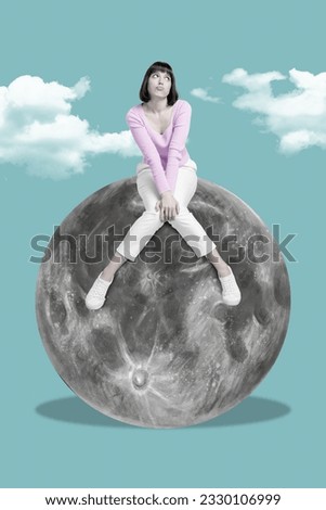 Creative magazine template collage of frustrated young lady sitting on full moon have insomnia after halloween horror nightmare