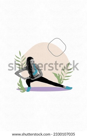 Vertical artwork collage image of positive energetic black white effect girl stretching leg exercise fresh air park outdoors