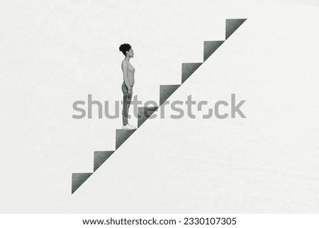 Collage sketch image of serious lady standing shopping mall escalator isolated white color background