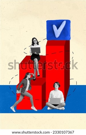 Photo sketch collage picture of smiling ladies working together creating new start up isolated creative background