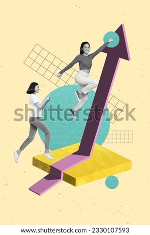 Picture image 3d artwork collage of two happy people go fly air raise fist finance economy progress concept isolated on drawing background