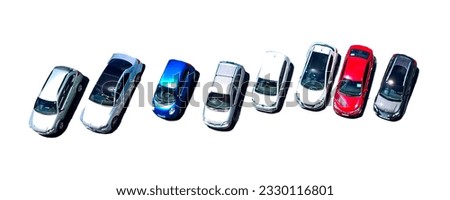 Top view panoramic shot cars parked isolated photo