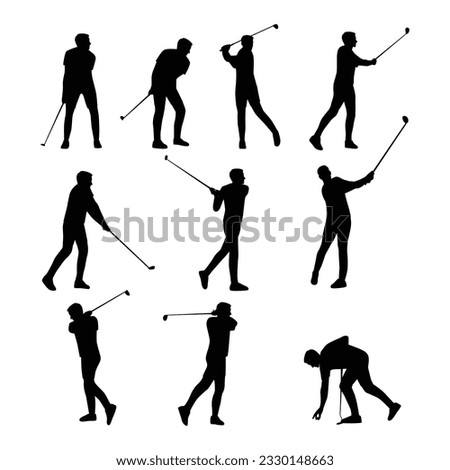 Man golfers character set. Flat vector illustration isolated on white background
