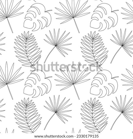 Tropical leaves vector seamless pattern. Hand drawn monstera leaf and chamaerops on white background Royalty-Free Stock Photo #2330179135
