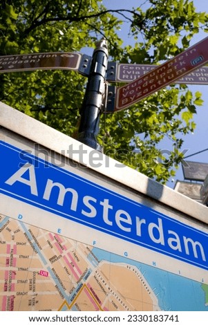 street sign and map in Amsterdam