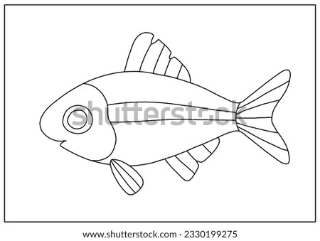 Cute simple fish in line art style. Printable colouring page for children. Ready to print black and white image.