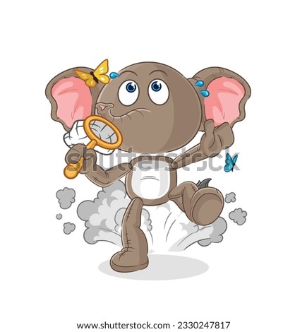 the elephant catch butterfly illustration. character vector