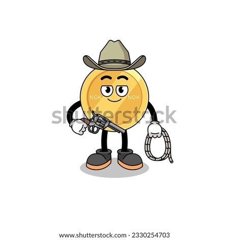 Character mascot of norwegian krone as a cowboy , character design