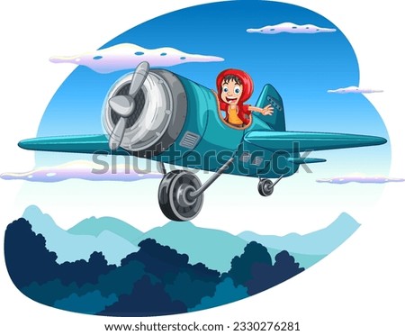 Happy Boy Riding Plane in the Sky illustration