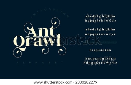 Antqrawl premium luxury elegant alphabet letters and numbers. Elegant wedding typography classic serif font decorative vintage retro. Creative vector illustration
