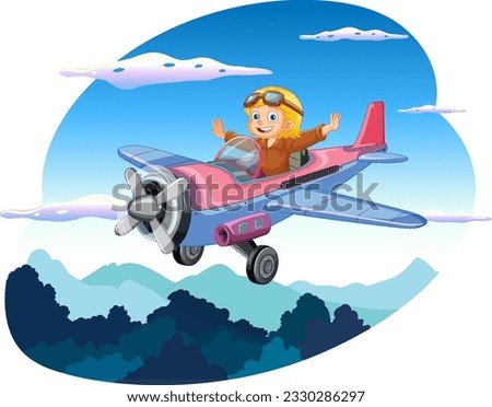 Happy Girl Riding Plane in the Sky illustration